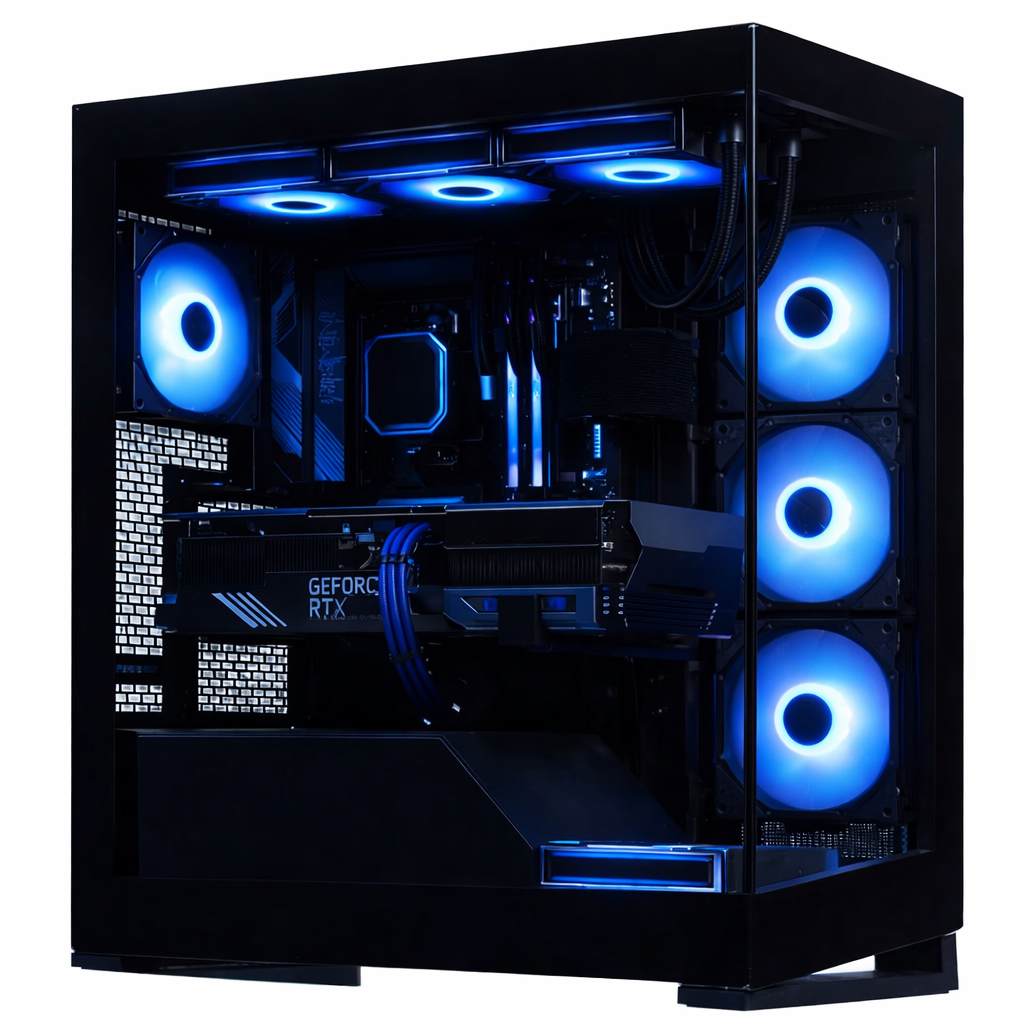Blue-case rtx 5080 gaming computer